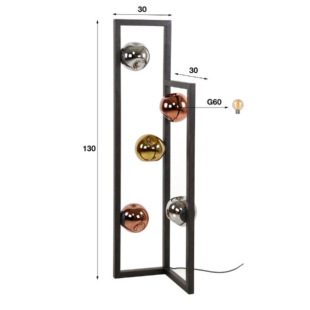 BelaLuz Moderne Design vloerlamp Miro 5-lichts charcoal met gekleurde glazen