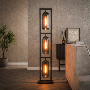 BelaLuz Industriële Vintage vloerlamp Mistral 3-lichts met smoke glas