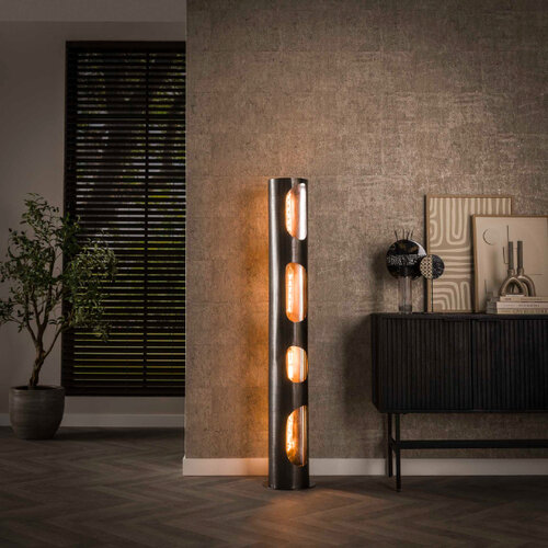 Industriële - Vloerlamp - Zwart Nikkel - 4 Lichts - Zane