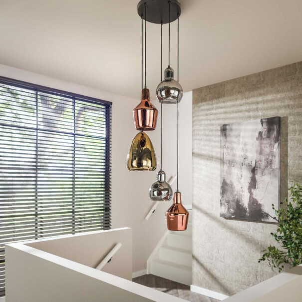 BelaLuz Oosters design hanglamp Trio 5-lichts met gekleurde glazen
