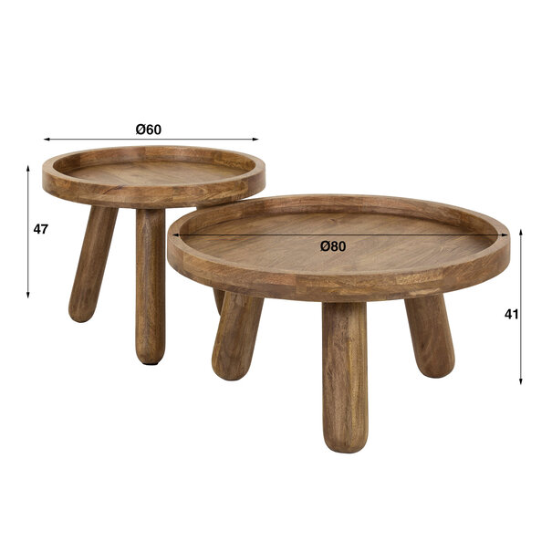 BelaLuz Modern landelijke salontafel Bono 2 set mangohout