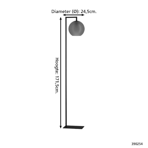 Stars of Light Moderne Industriële vloerlamp Arangona 1-lichts zwart met mat glas