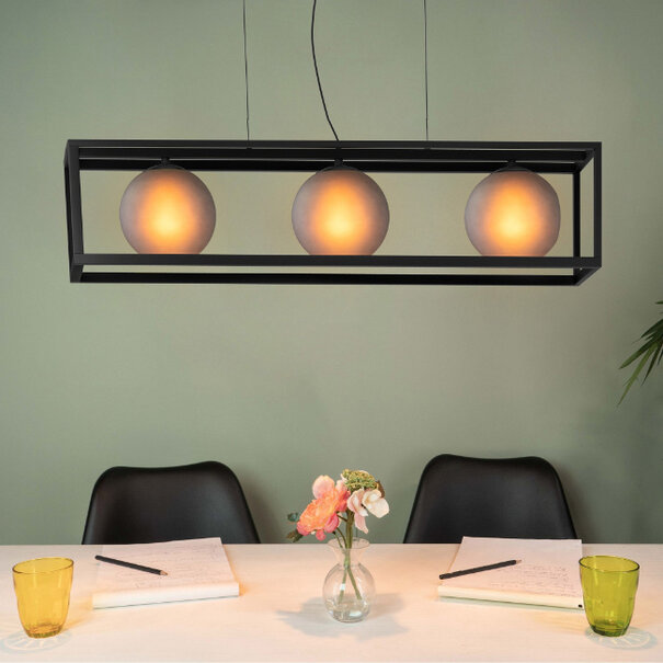 Stars of Light Industriële hanglamp Arangona 3-lichts zwart rechthoekig frame