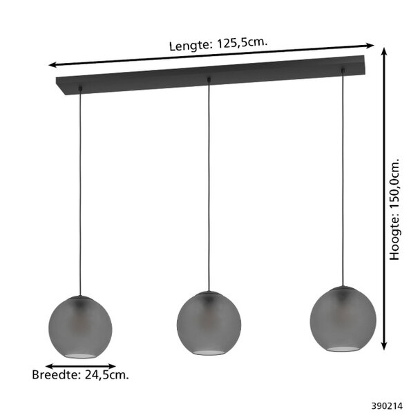 Stars of Light Industriële hanglamp Arangona 3-lichts balk wart