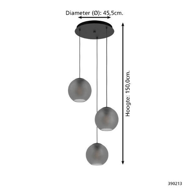 Stars of Light Industriële hanglamp Arangona 3-lichts getrapt zwart