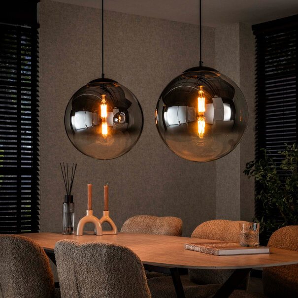 BelaLuz Moderne Hotel Chique hanglamp Midas 2-lichts charcoal met smoke glas