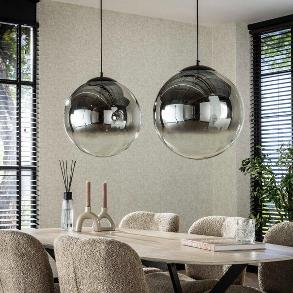 BelaLuz Moderne Hotel Chique hanglamp Midas 2-lichts charcoal met smoke glas