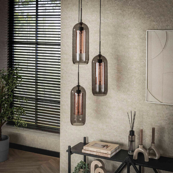 BelaLuz Industriële Vintage hanglamp Mistral 3-lichts getrapt met smoke glas