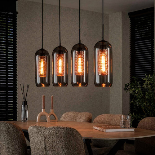 Industriële Moderne hanglamp Mistral 5-lichts met smoke glas