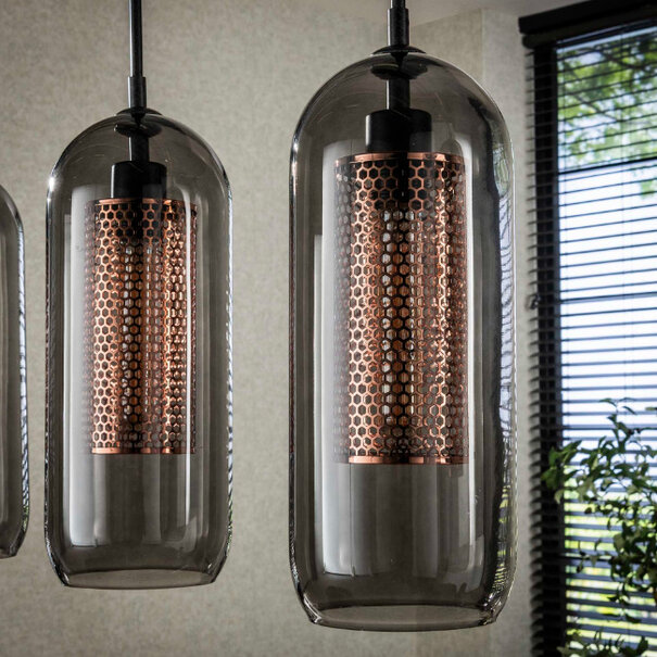 BelaLuz Industriële Moderne hanglamp Mistral 4-lichts met smoke glas