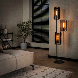 BelaLuz Industriële vloerlamp Echo 3-lichts charcoal