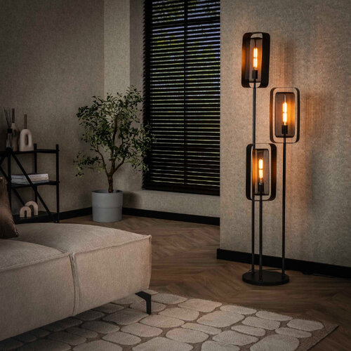 Industriële vloerlamp Echo 3-lichts charcoal