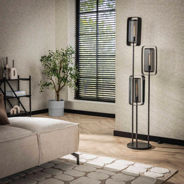 BelaLuz Industriële vloerlamp Echo 3-lichts charcoal