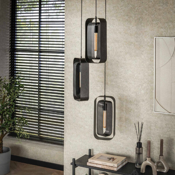 BelaLuz Industriële hanglamp Echo 3-lichts getrapt charcoal