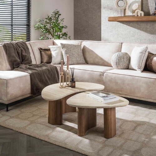 Moderne Japandi salontafel Romano 2 set travertin organisch