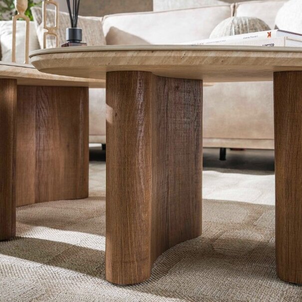 BelaLuz Moderne Japandi salontafel Romano 2 set travertin organisch