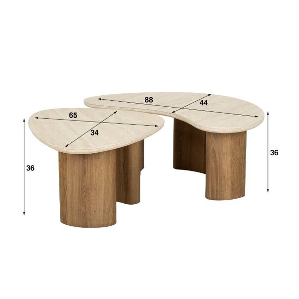 BelaLuz Moderne Japandi salontafel Romano 2 set travertin organisch