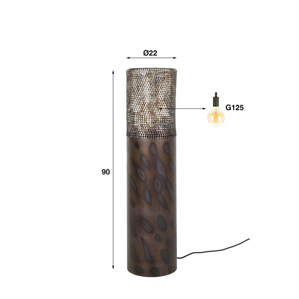 BelaLuz Industriële vloerlamp Zelda 1-lichts 90 cm zwart bruin