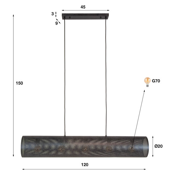 BelaLuz Industriële hanglamp Grid 5-lichts charcoal
