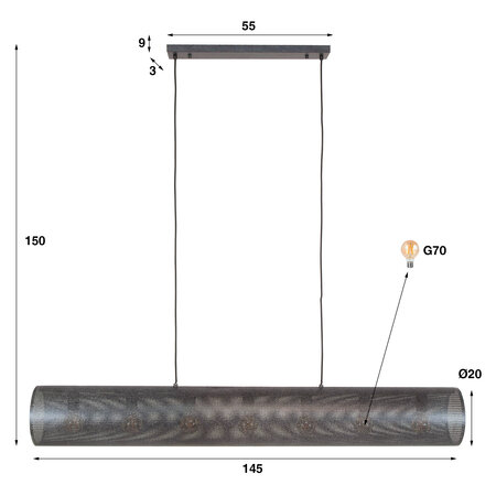BelaLuz Industriële hanglamp Grid 7-lichts charcoal