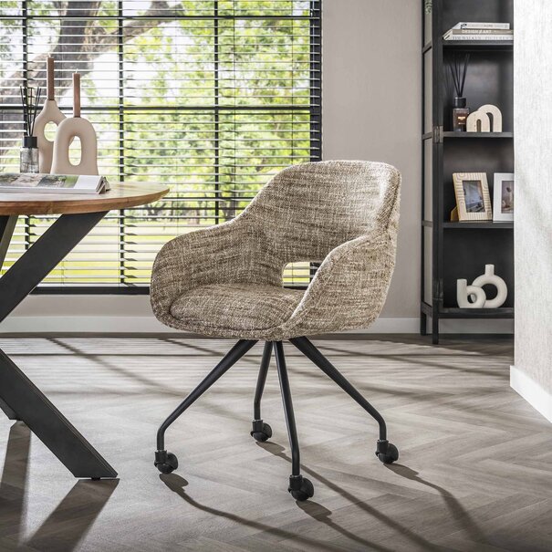 BelaLuz Modern Scandinavisch eetkamerstoel Vista wieltjes zandkleur
