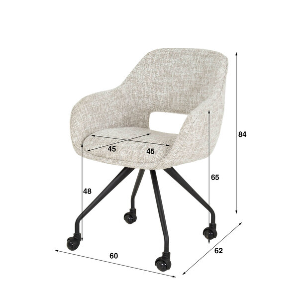 BelaLuz Modern Scandinavisch eetkamerstoel Vista wieltjes zandkleur