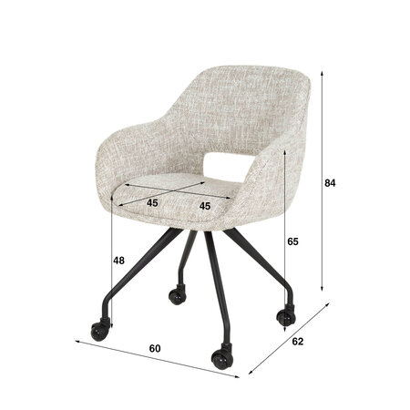 BelaLuz Modern Scandinavisch eetkamerstoel Vista wieltjes gebroken wit