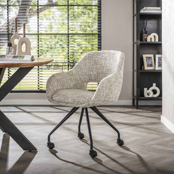 BelaLuz Modern Scandinavisch eetkamerstoel Vista wieltjes gebroken wit
