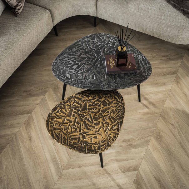 BelaLuz Industriële salontafel Tavina 2 set brons zilver driehoekig