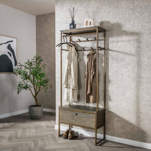 Modern Industrieel garderobemeubel Tess 8 haken brons antiek