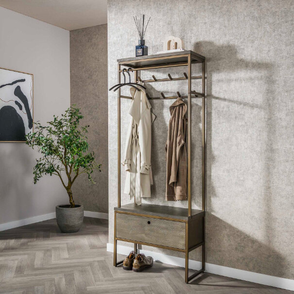 BelaLuz Modern Industrieel garderobemeubel Tess 8 haken brons antiek