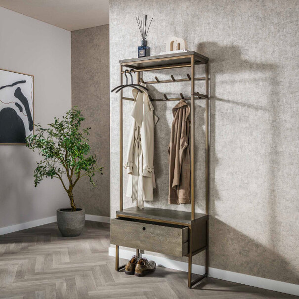BelaLuz Modern Industrieel garderobemeubel Tess 8 haken brons antiek