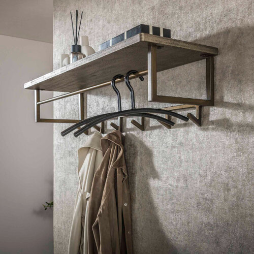Moderne kapstok Tess 6 haken hoedenplank brons antiek