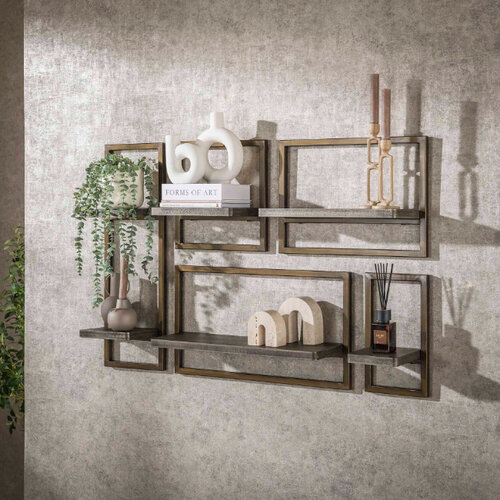 Modern Industrieel wandschap Tess 5 set brons antiek