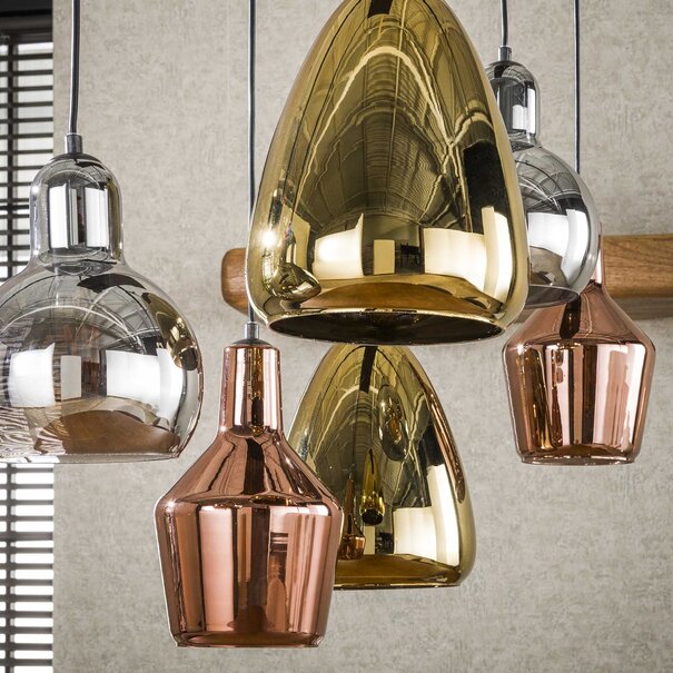 BelaLuz Oosters design hanglamp Trio 6-lichts met gekleurde glazen