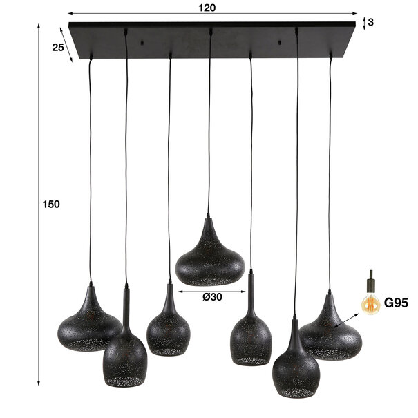 BelaLuz Industriële hanglamp Dopo 7-lichts charcoal
