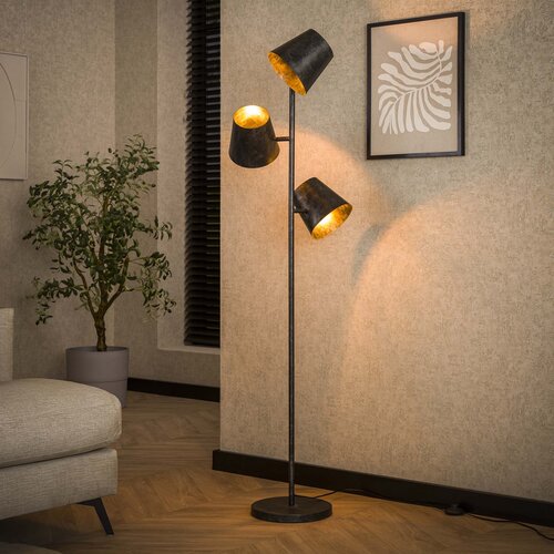 Industriële vloerlamp Tigris 3-lichts Ø18 cm kap charcoal