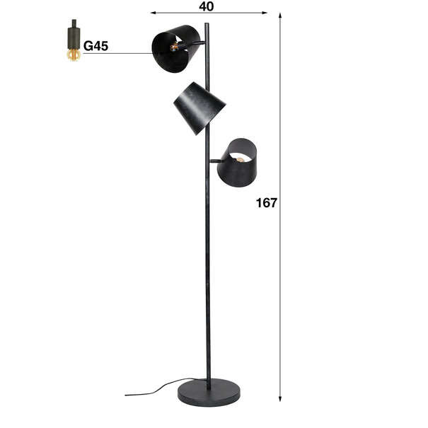 BelaLuz Industriële - Vloerlamp - Charcoal - 3-lichts - Tigris