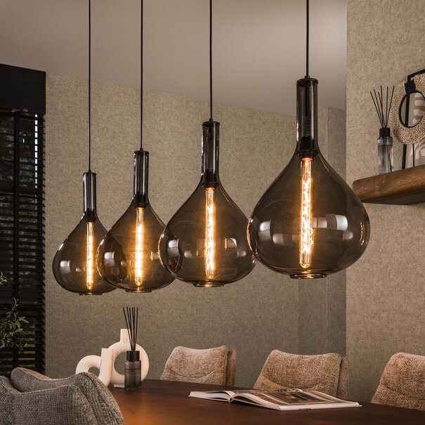BelaLuz Moderne hanglamp Pioggia 4-lichts met smoke glas