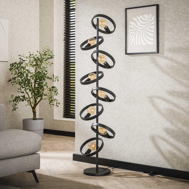 BelaLuz Moderne Industriële vloerlamp Hera 8-lichts charcoal