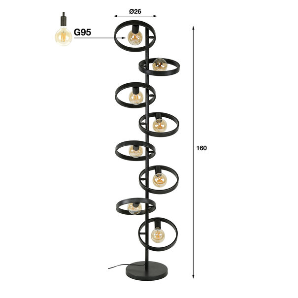 BelaLuz Moderne Industriële vloerlamp Hera 8-lichts charcoal