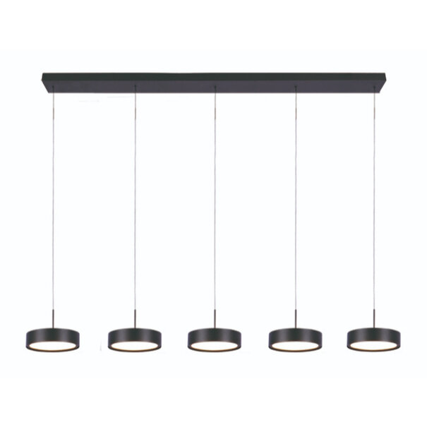 Freelight Modern industrieel hanglamp Alieno 5-lichts balk zwart