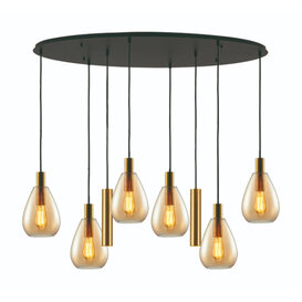 Hanglamp Dorato 8-lichts ovaal goud amber glas