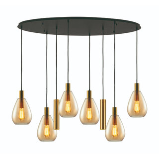 Hanglamp Dorato 8-lichts ovaal goud amber glas