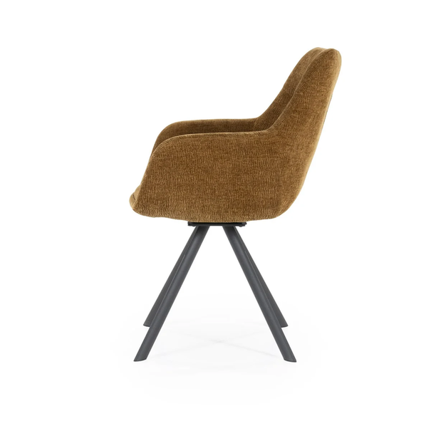 By-Boo Modern Scandinavisch eetkamerstoel Bliss mosterd met armleuning