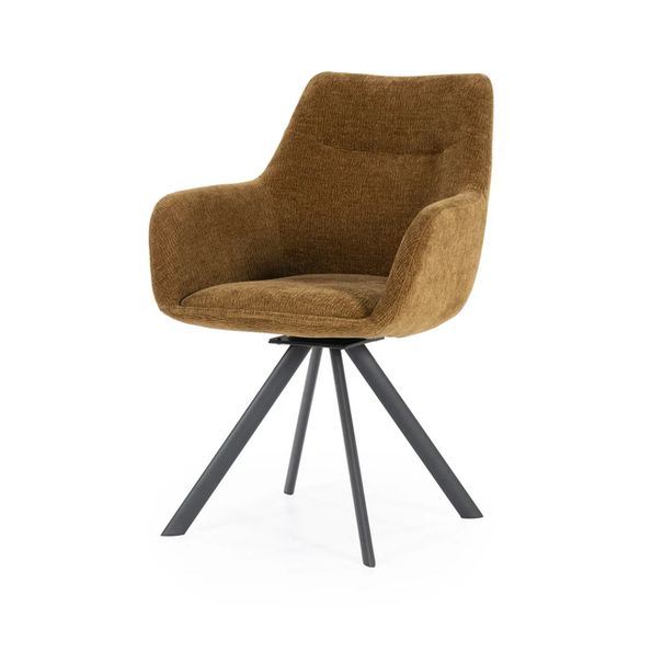 By-Boo Modern Scandinavisch eetkamerstoel Bliss mosterd met armleuning