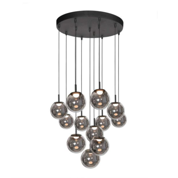 Steinhauer Modern Hotel Chique hanglamp Bollique 12-lichts zwart met smoke glas
