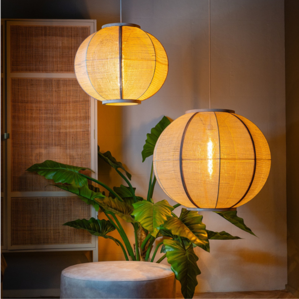 ETH Landelijk Japandi hanglamp Fabric 1-lichts Ø78 cm zand