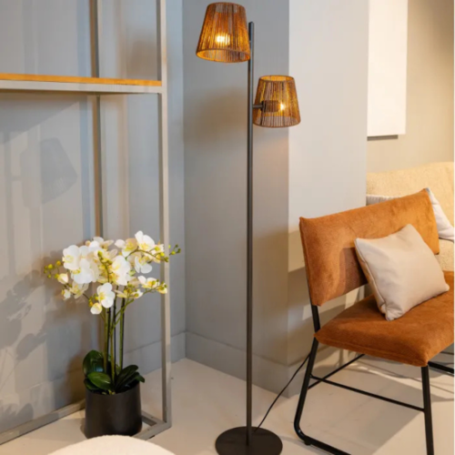 Landelijk Modern vloerlamp Daan 2-lichts anodic bruin