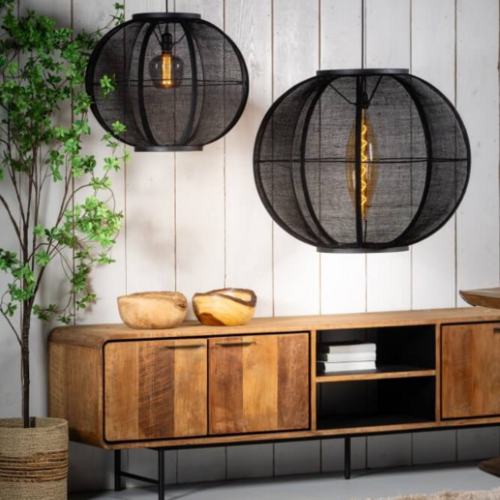 Oosterse hanglamp Fabric 1-lichts Ø68 cm zwart